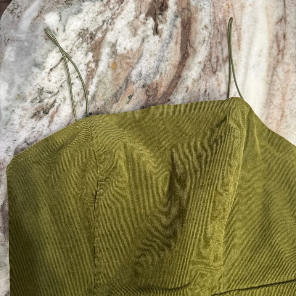Olive Green Spaghetti Strap Corduroy Urban Outfitters  Dress - Picture 2 of 4